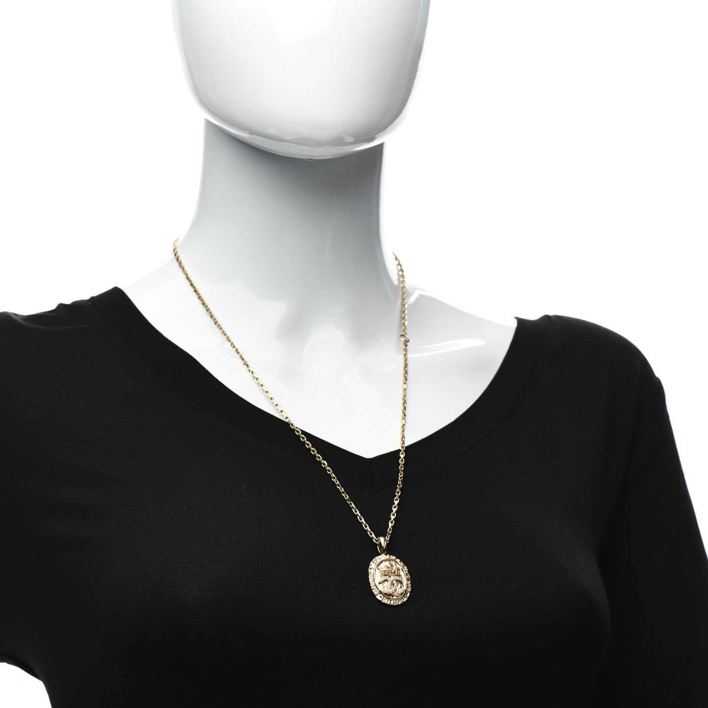Crystal CC Medallion Necklace Gold