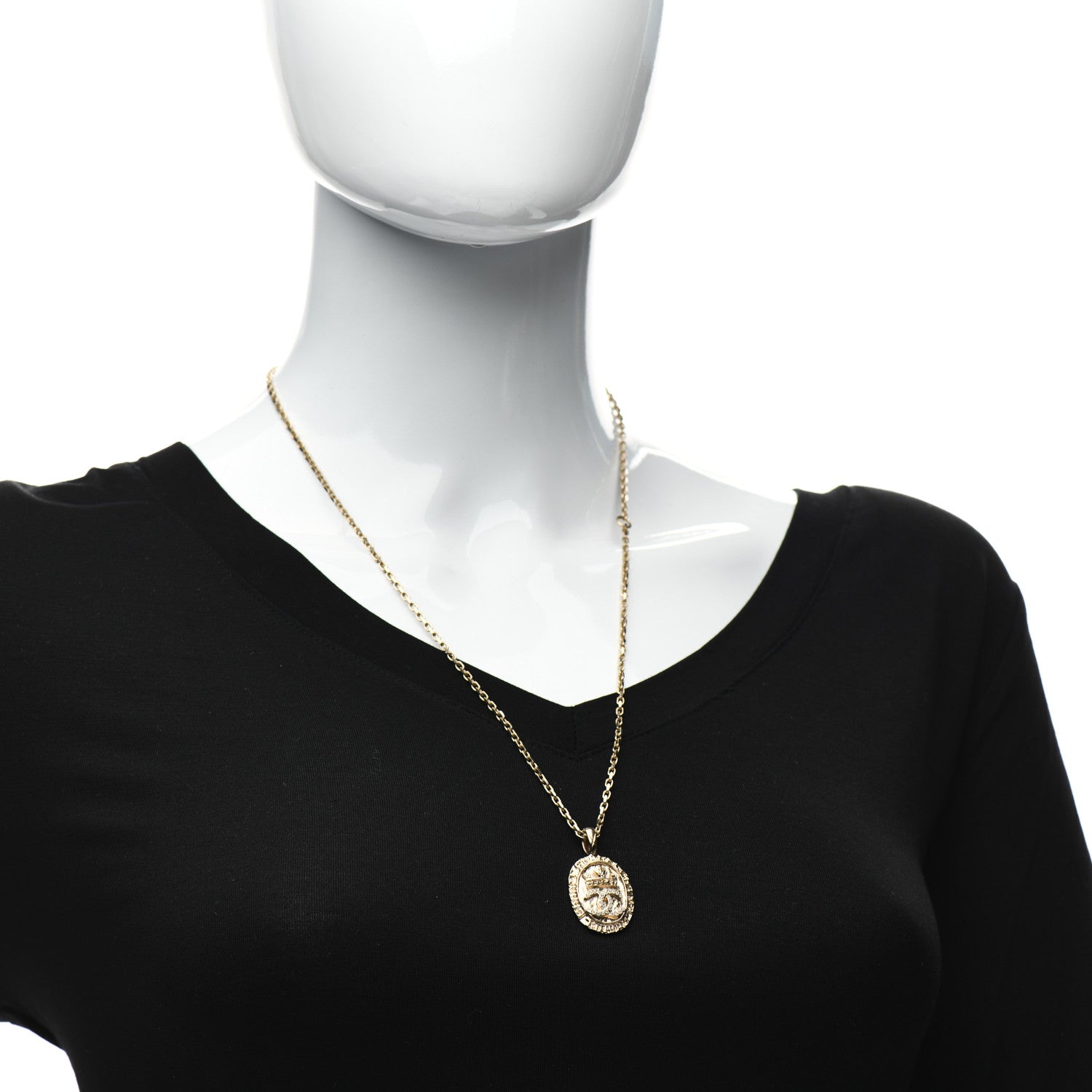 Chanel Crystal CC Medallion Necklace Gold 2 of 4