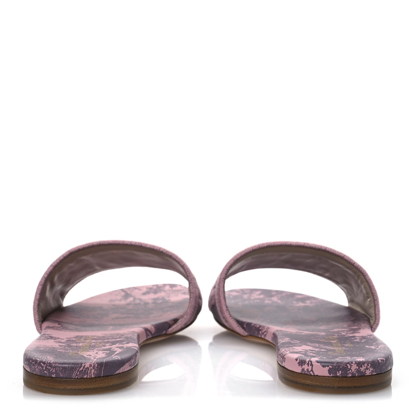 Canvas Toile De Jouy Embroidered Dway Flat Slide Sandals 38.5 Chateau Rose