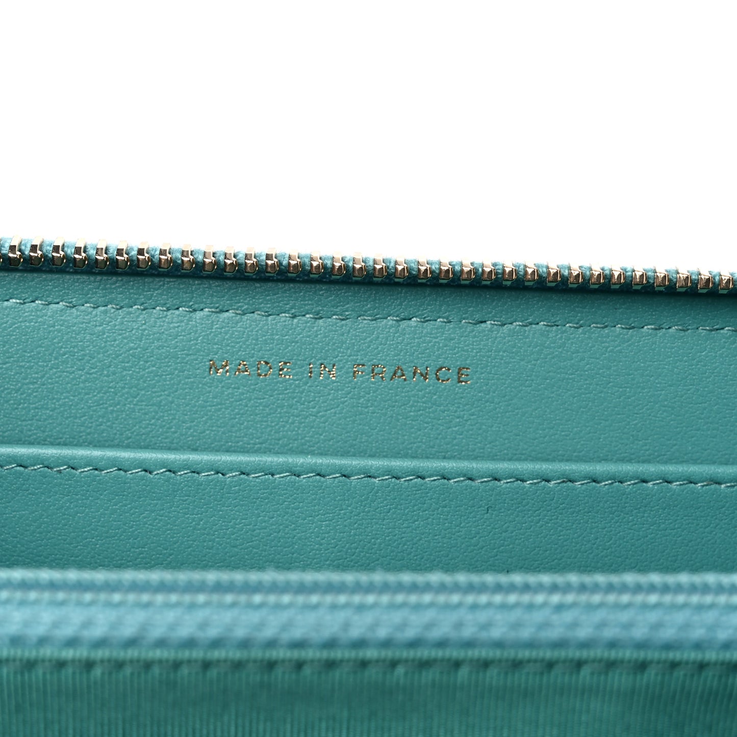 Caviar Chevron Large Gusset Zip Around Wallet Turquoise