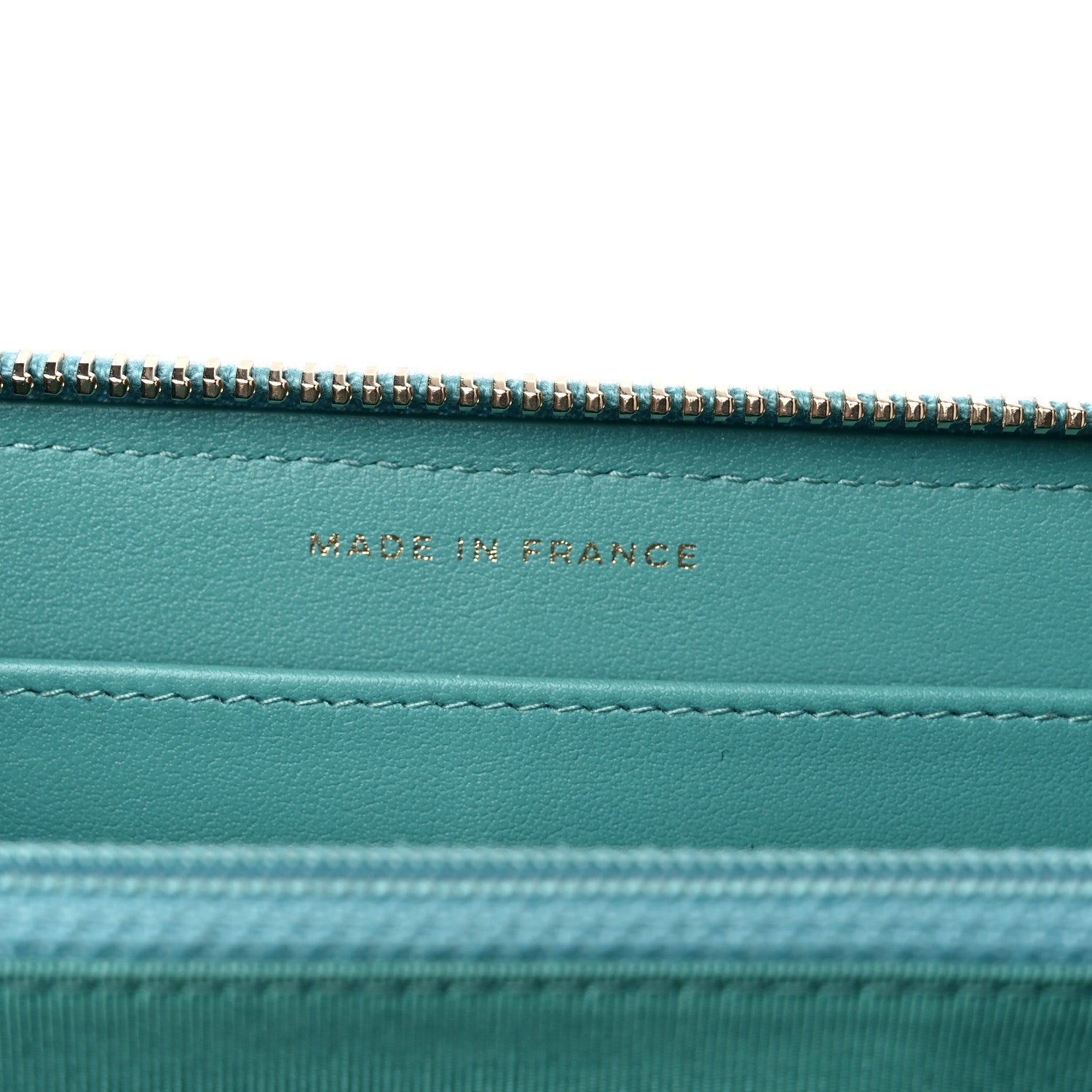 Chanel Caviar Chevron Large Gusset Zip Around Wallet Turquoise 7 of 9