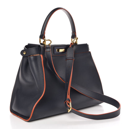 Fendi Vitello Seta Burro Medium Peekaboo Iconic Satchel Blue Notte Plaster 3 of 7
