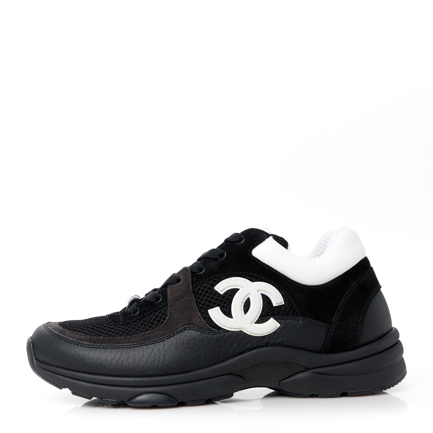 Mesh Suede Grained Calfskin Womens CC Sneakers 39 Black White