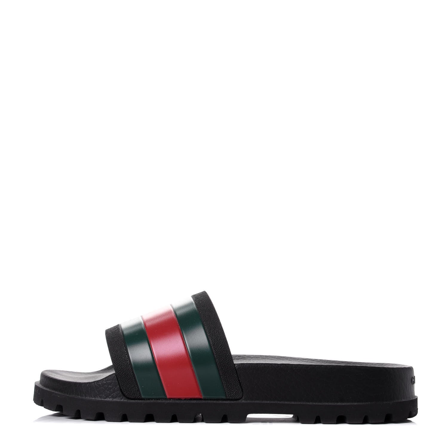 Gucci Rubber Web Mens Lug Sole Slide Sandals 10 Black Green Red 1 of 9