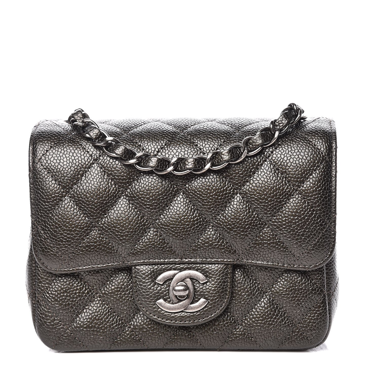 Caviar Quilted Mini Square Flap Dark Charcoal