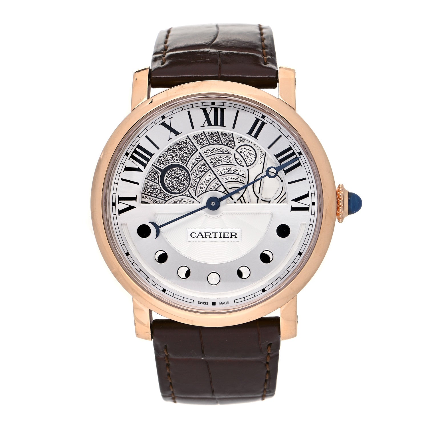 Cartier 18K Pink Gold Alligator 43mm Rotonde de Cartier Moon Phases Automatic Watch Brown 1 of 6