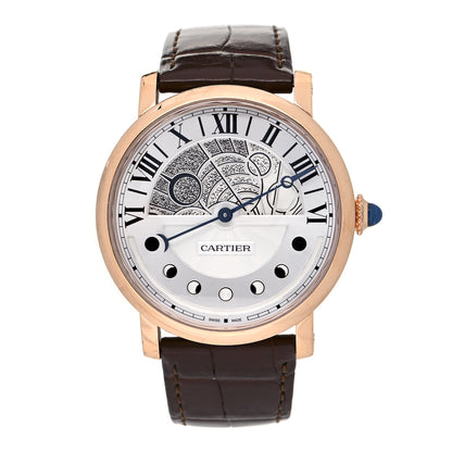 Cartier 18K Pink Gold Alligator 43mm Rotonde de Cartier Moon Phases Automatic Watch Brown 1 of 6
