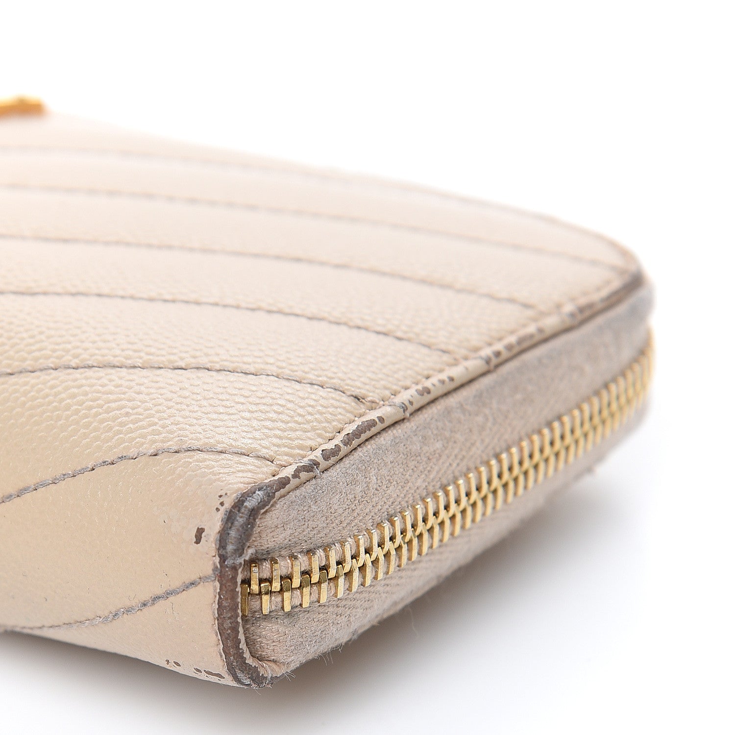 Saint Laurent Grain De Poudre Matelasse Chevron Monogram Zip Around Wallet Nude Powder 8 of 15