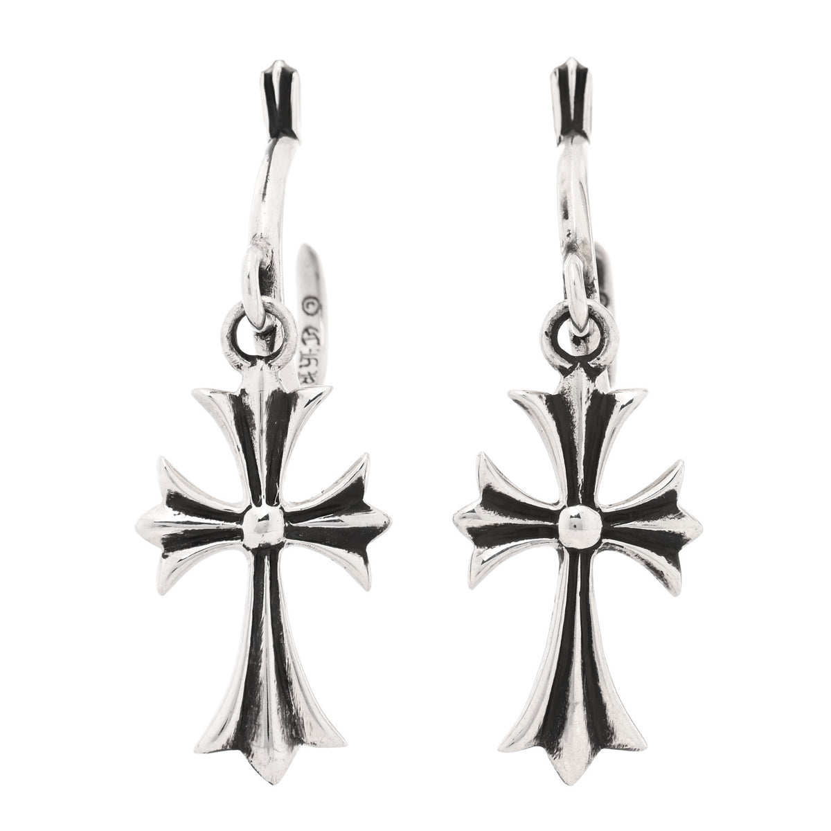 Sterling Silver Tiny CH Cross Hoop Drop Earrings