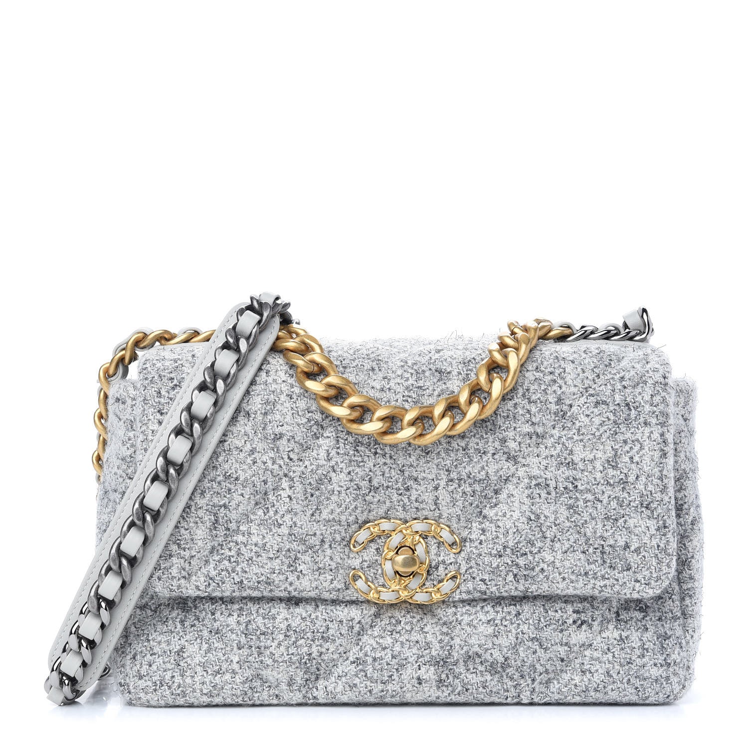 Chanel Tweed Quilted Medium Chanel 19 Flap Grey Ecru 1 of 9
