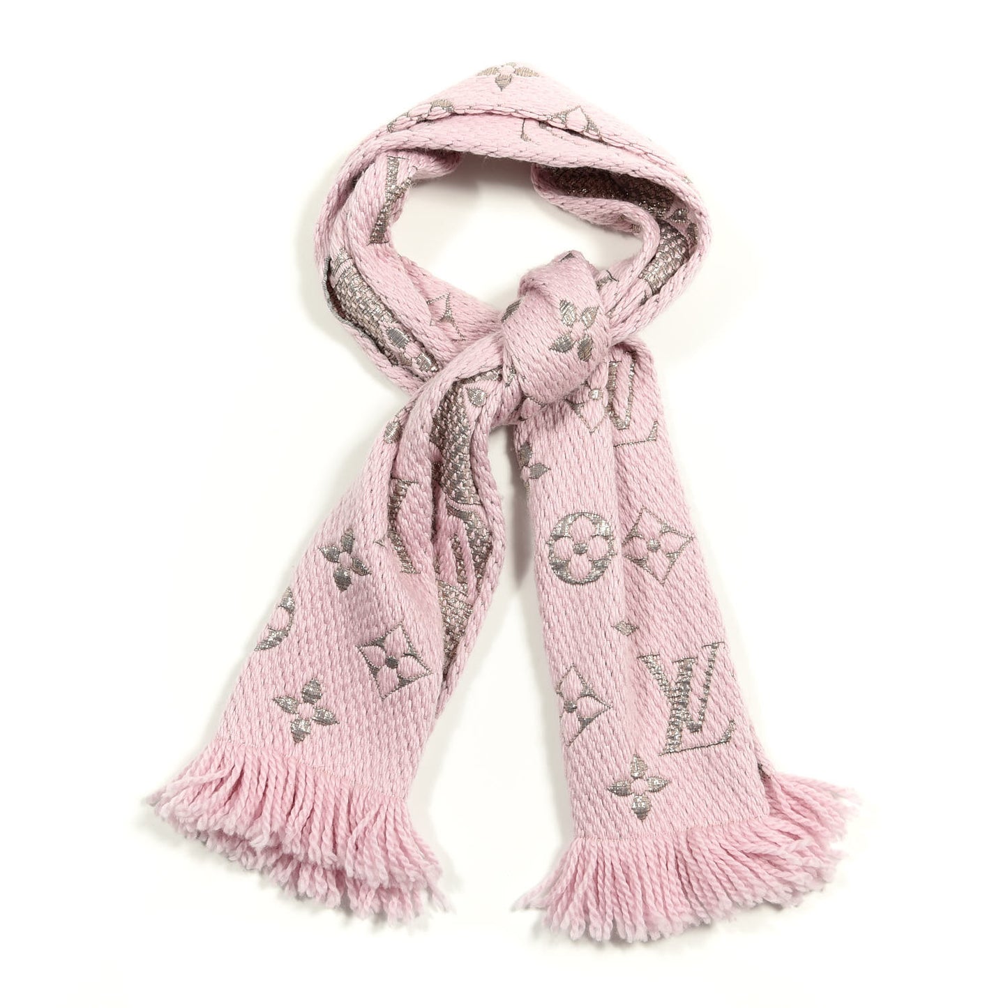 Wool Silk Logomania Shine Scarf Pink