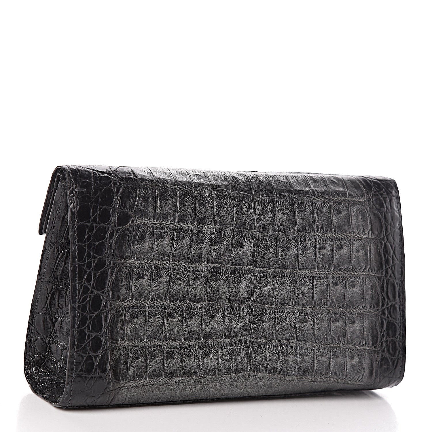 Nancy Gonzalez Metallic Crocodile Foldover Clutch Black Silver 3 of 7