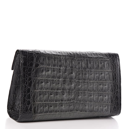 Nancy Gonzalez Metallic Crocodile Foldover Clutch Black Silver 3 of 7