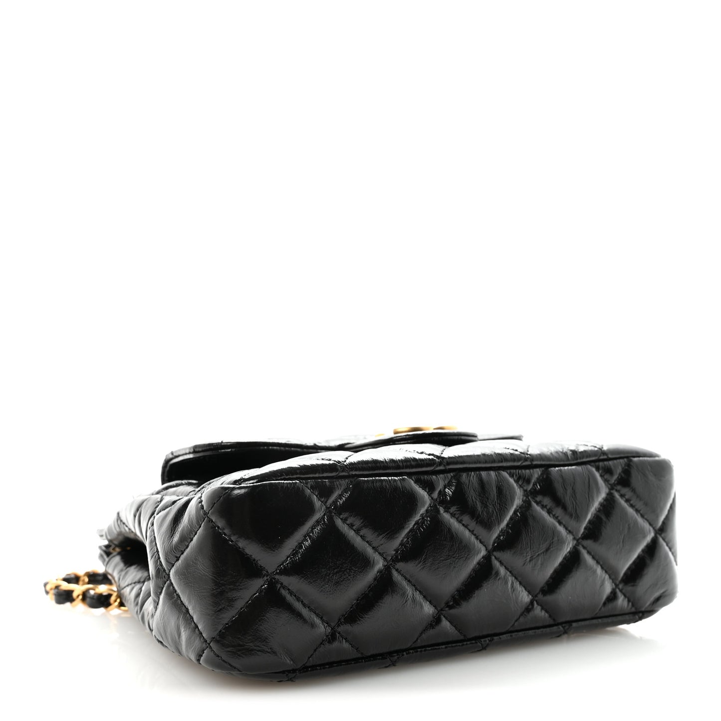 Shiny Crumpled Calfskin Quilted Small Wavy CC Hobo Black