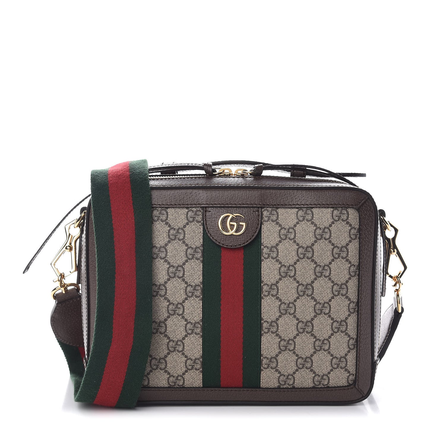 GG Supreme Monogram Web Small Ophidia Top Handle Shoulder Bag Brown
