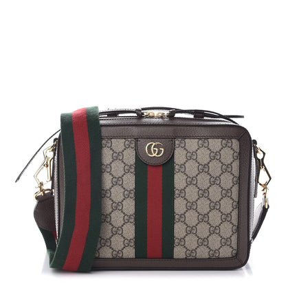 Gucci GG Supreme Monogram Web Small Ophidia Top Handle Shoulder Bag Brown 1 of 11