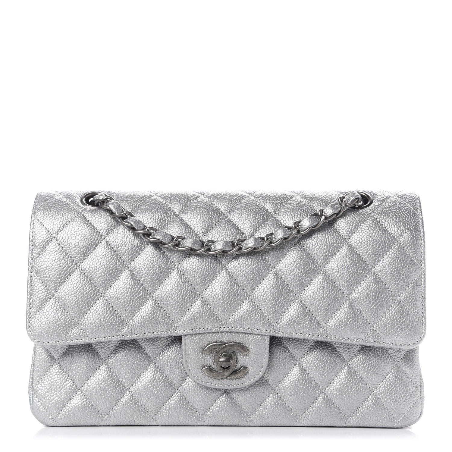 Chanel Metallic Caviar Quilted Medium Double Flap Silver 1 of 12
