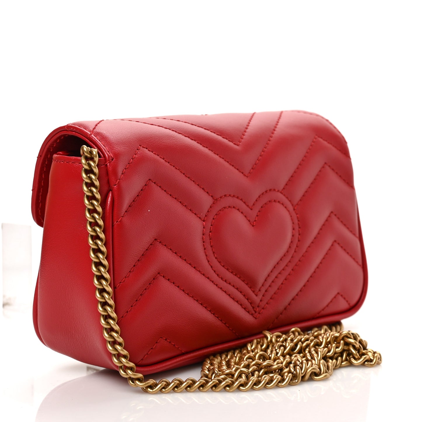 Calfskin Matelasse Super Mini GG Marmont Shoulder Bag Hibiscus Red
