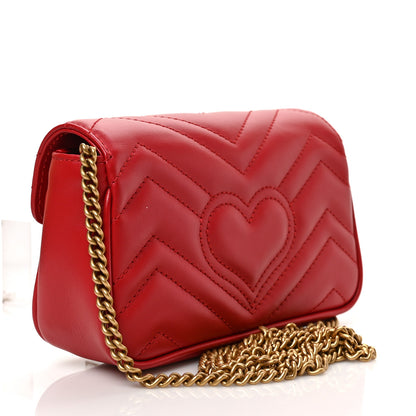 Gucci Calfskin Matelasse Super Mini GG Marmont Shoulder Bag Hibiscus Red 2 of 8