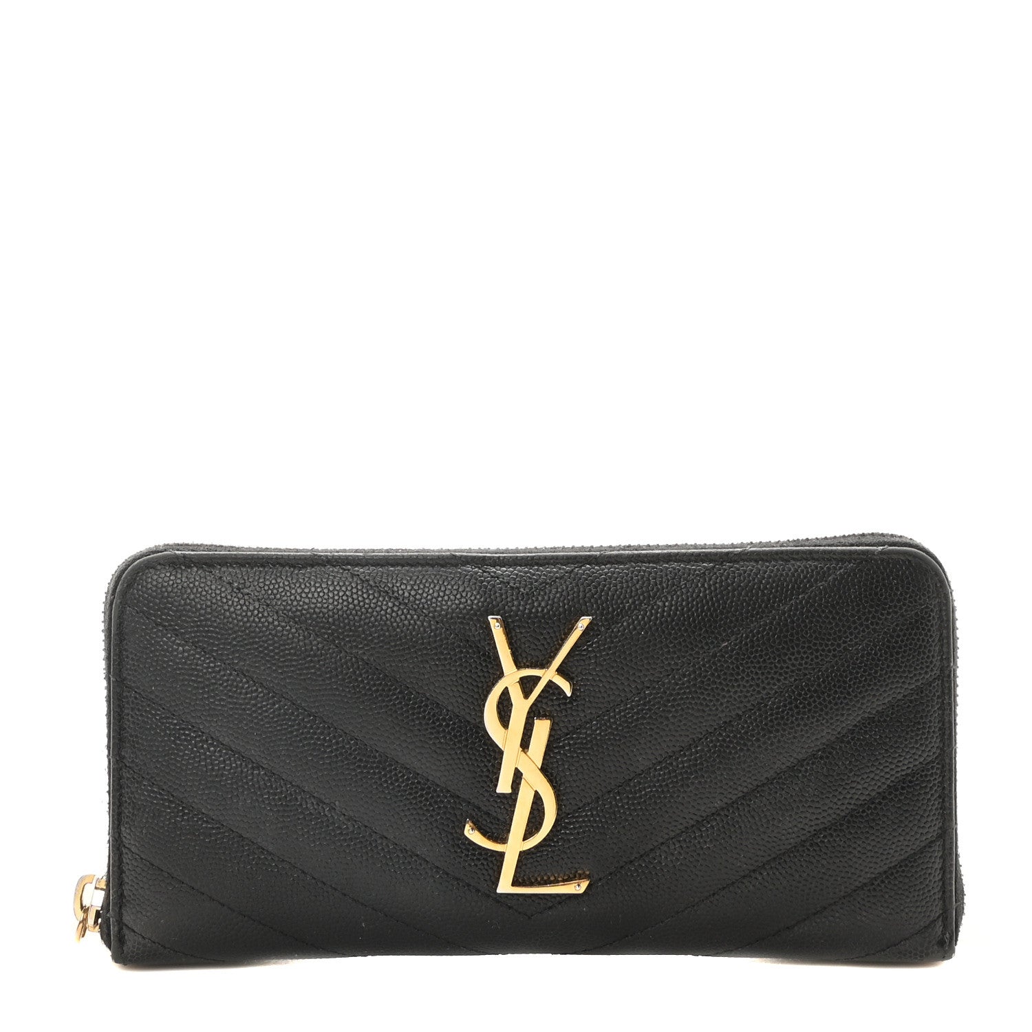 Saint Laurent Grain De Poudre Matelasse Chevron Monogram Zip Around Wallet Black 1 of 10