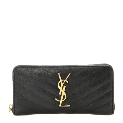 Saint Laurent Grain De Poudre Matelasse Chevron Monogram Zip Around Wallet Black 1 of 10