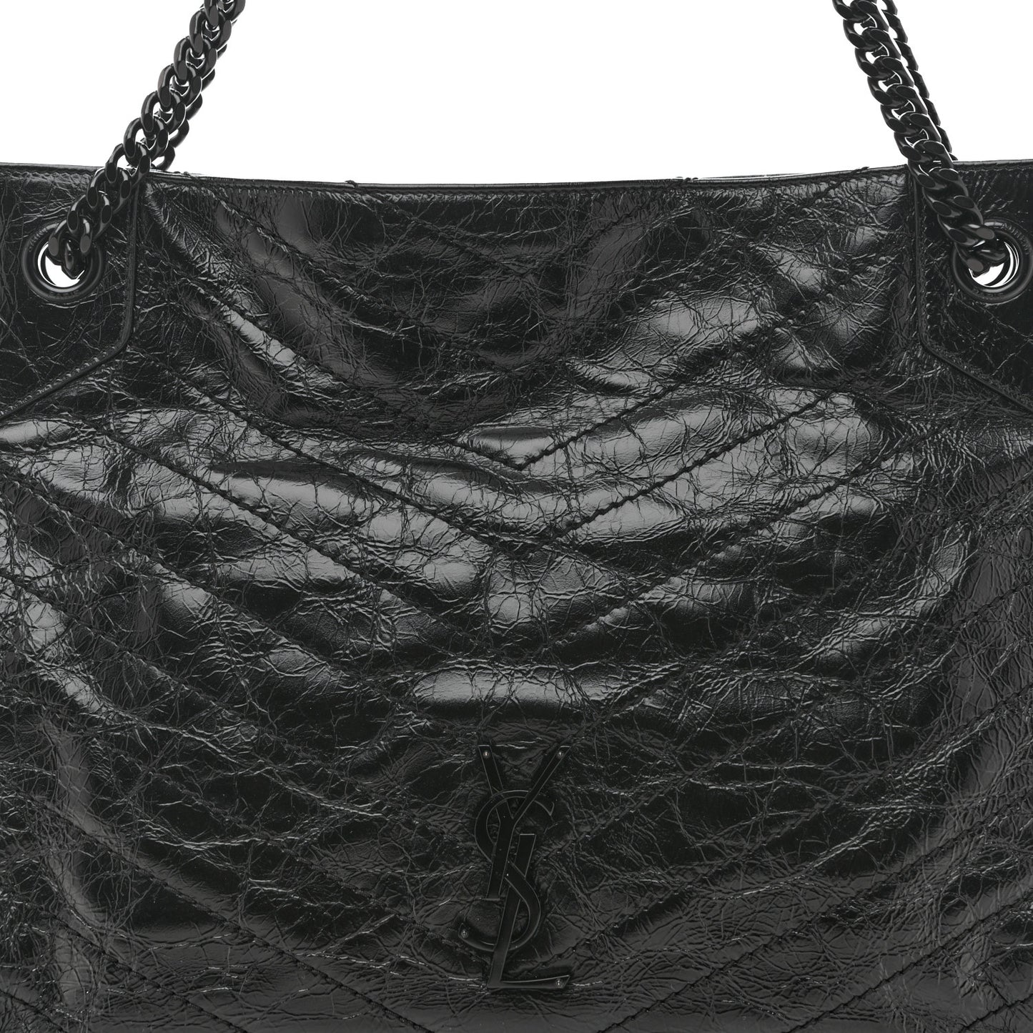 Crinkled Calfskin Matelasse Monogram Medium Niki Shopper Tote Black
