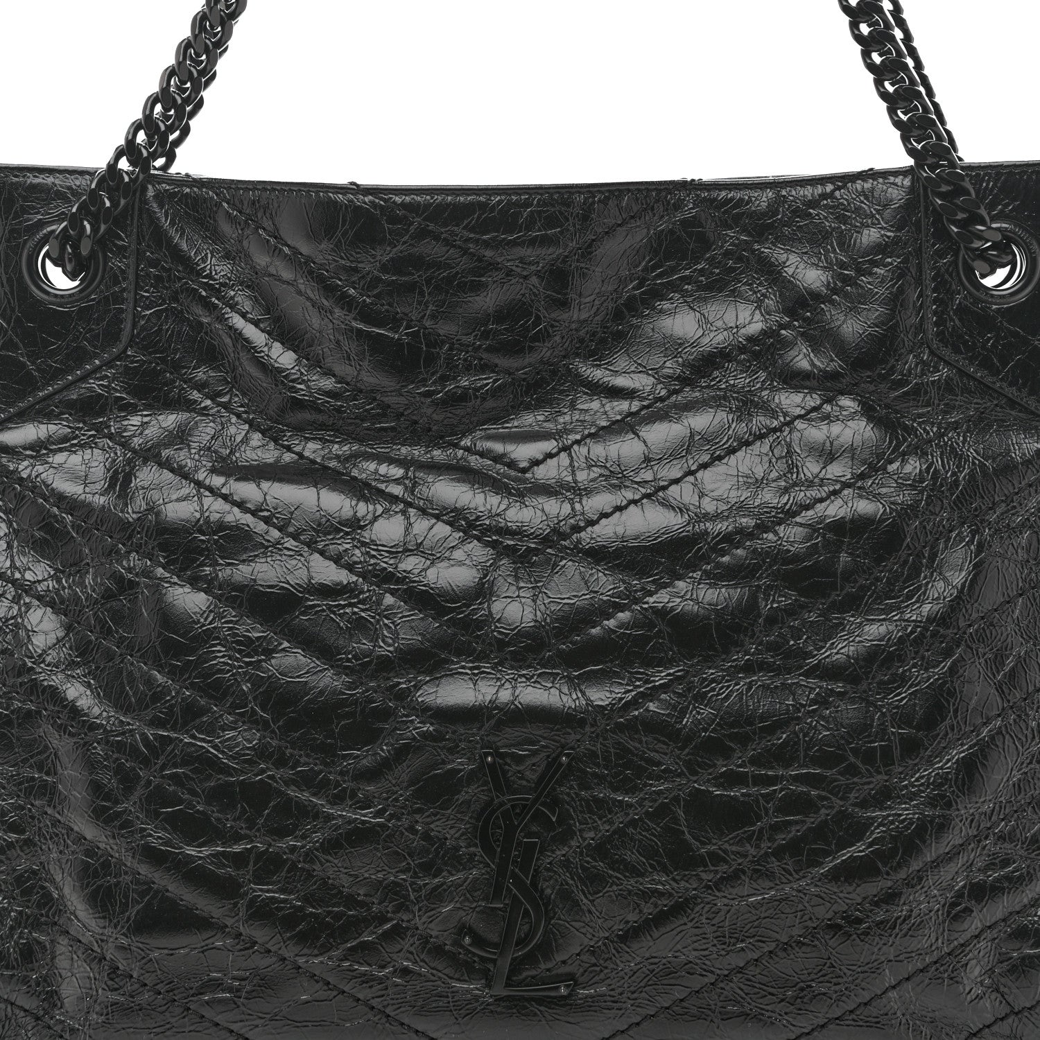 Saint Laurent Crinkled Calfskin Matelasse Monogram Medium Niki Shopper Tote Black 8 of 12