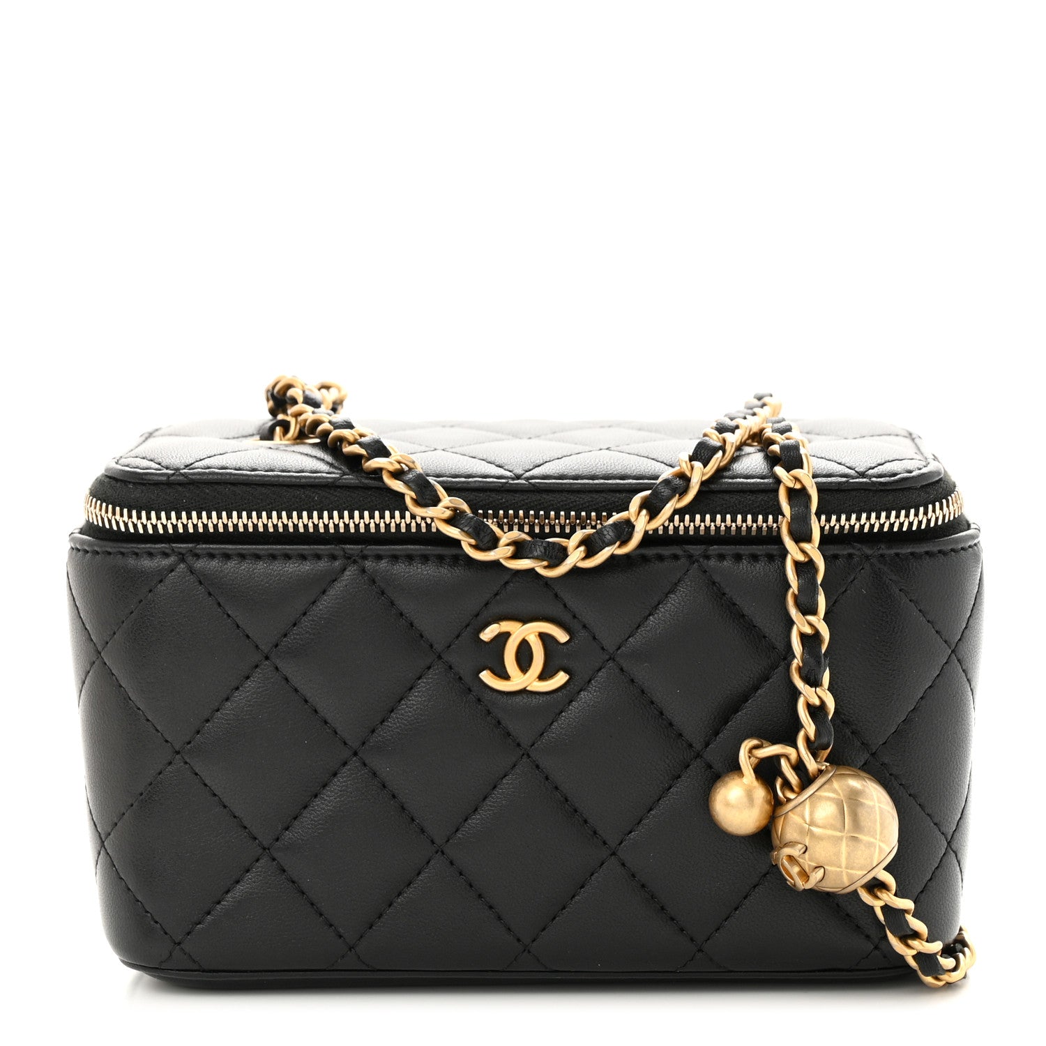 Chanel Lambskin Quilted Pearl Crush Small Vanity Case With Chain Black 1 of 13
