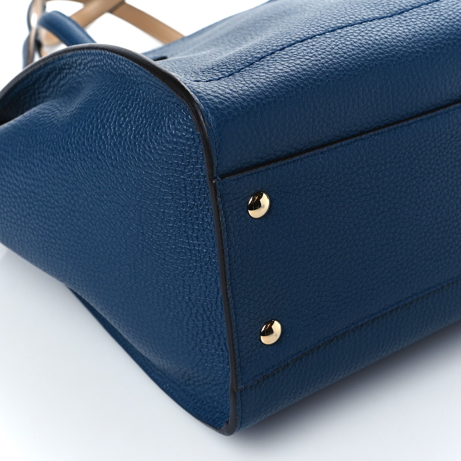 Salvatore Ferragamo Hammered Calfskin Double Handle Medium Amy Tote Blue Beige 8 of 9