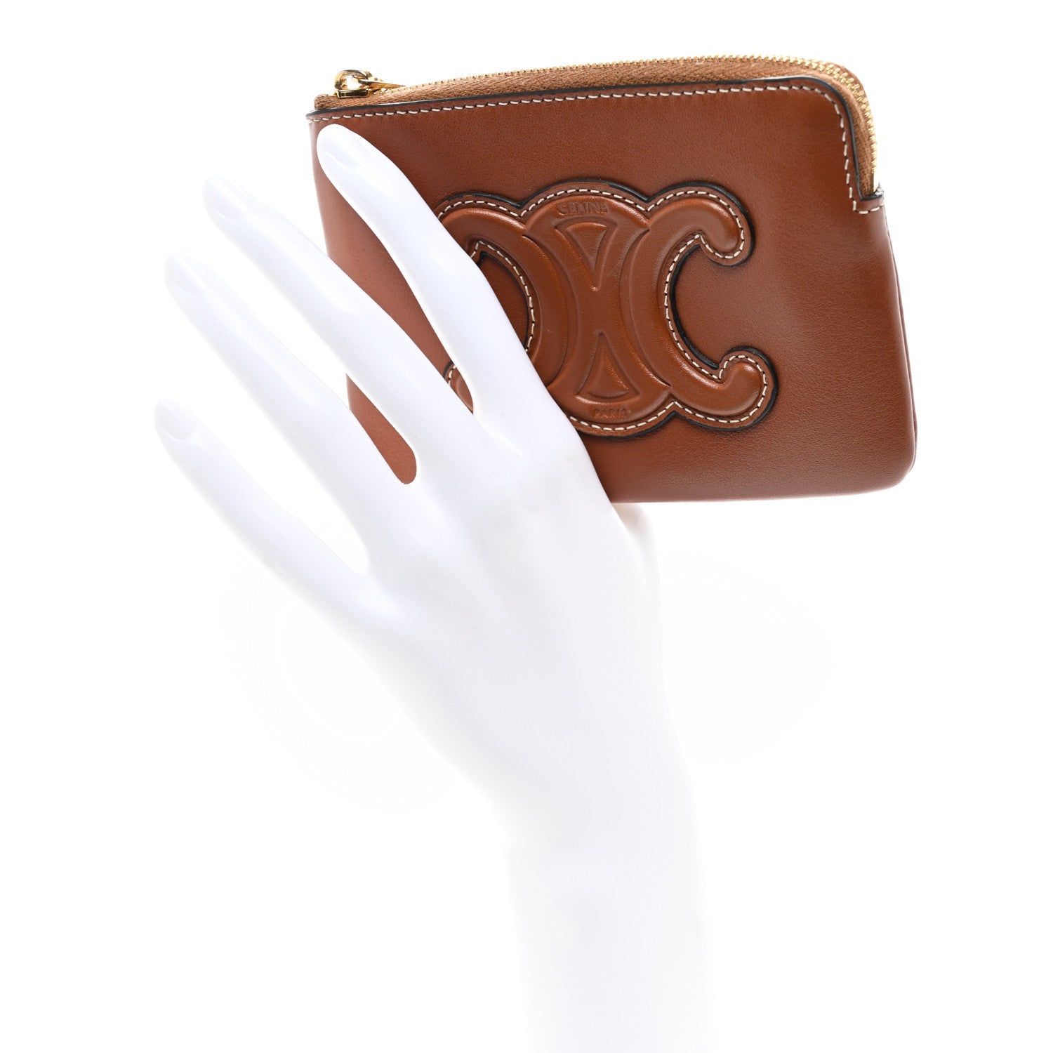 Celine Smooth Calfskin Cuir Triomphe Coin and Card Pouch With Hook Tan 2 of 7