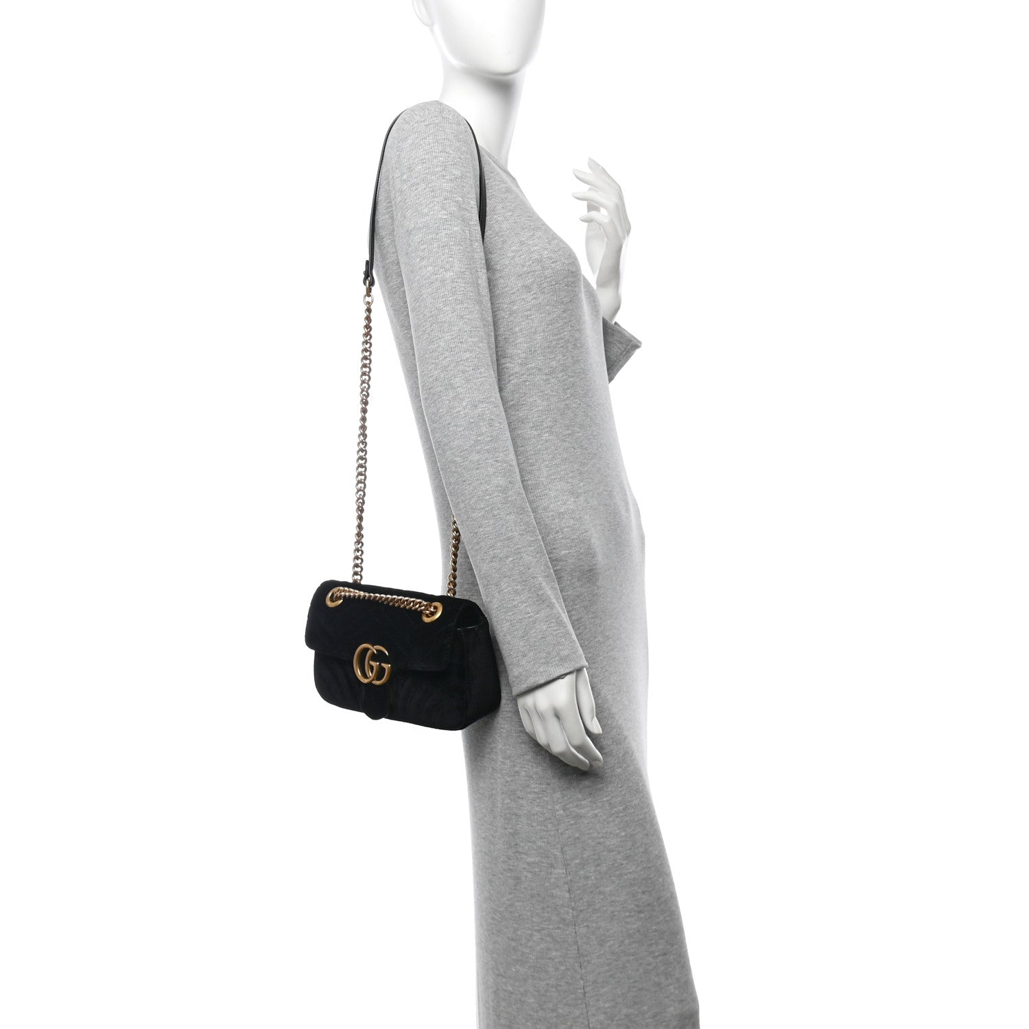 Gucci Velvet Matelasse Mini GG Marmont Shoulder Bag Black 2 of 11