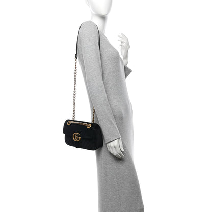 Gucci Velvet Matelasse Mini GG Marmont Shoulder Bag Black 2 of 11