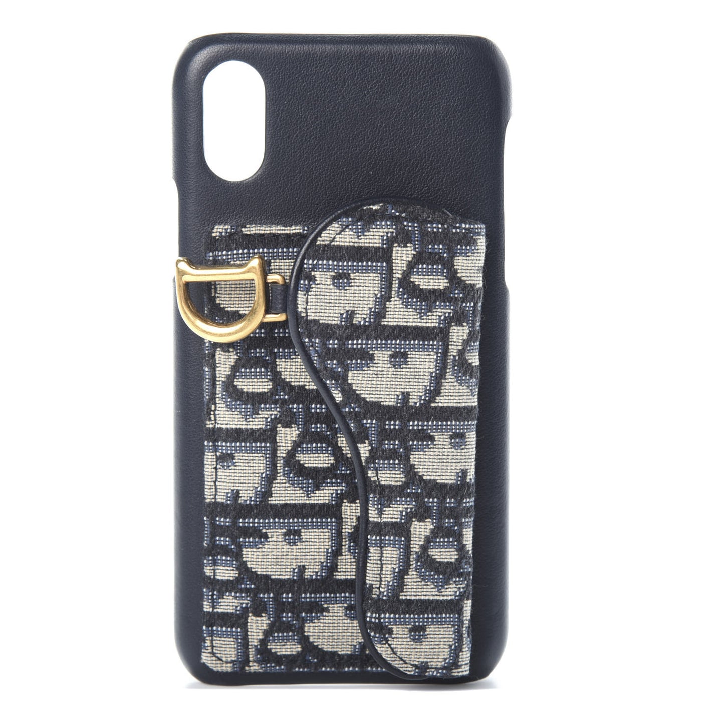 Oblique Calfskin Saddle iPhone X Case Blue