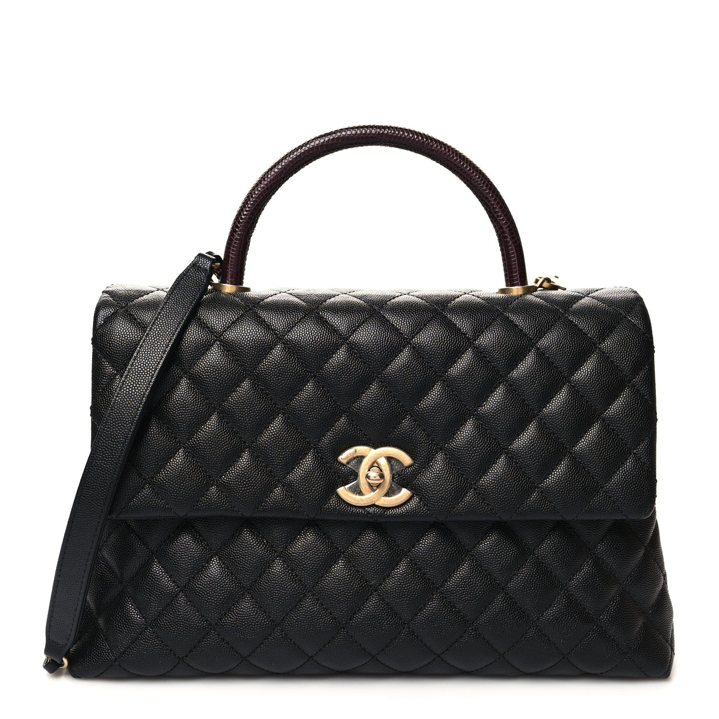 Caviar Lizard Quilted Medium Coco Handle Flap Black