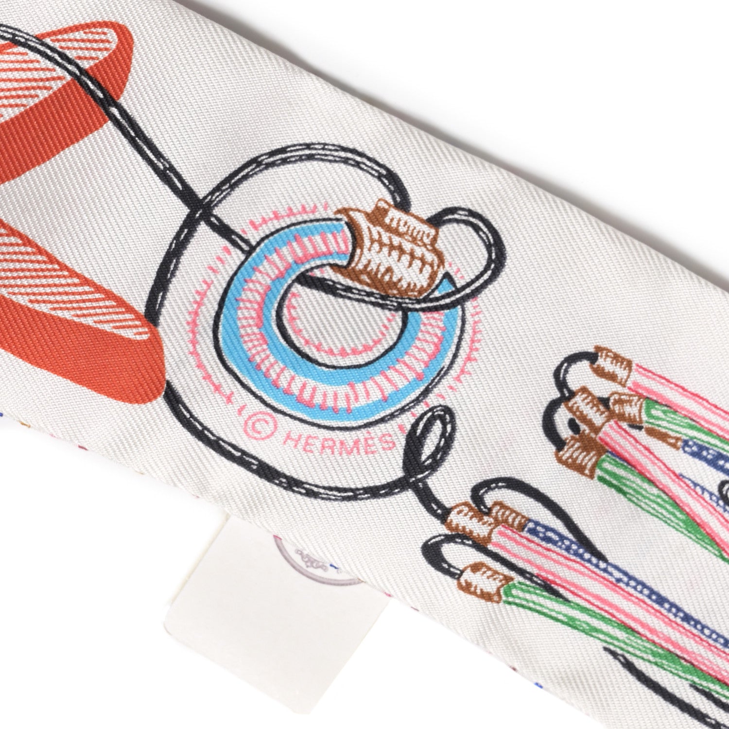 Hermes Silk Chevaloscope Neon Twilly White Bleu Rouge 3 of 4