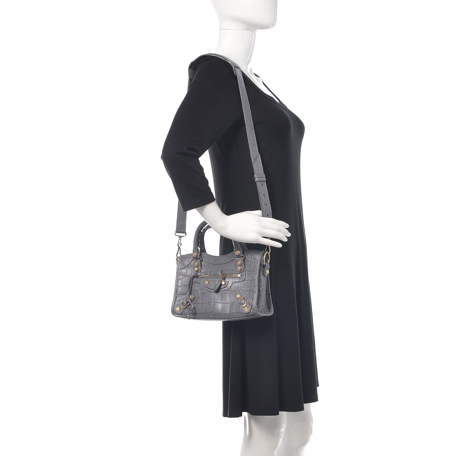 Balenciaga Calfskin Crocodile Embossed Giant 12 Gold Hardware Mini City Gris Beton 2 of 11
