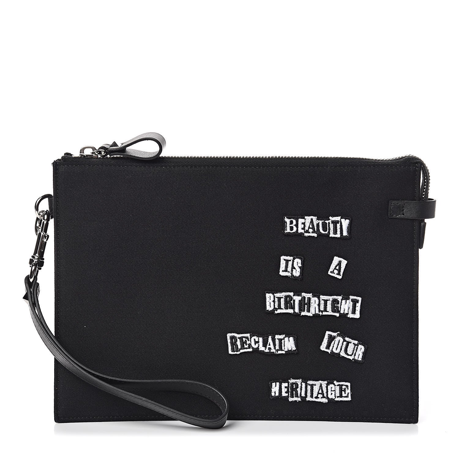 Valentino Garavani X JAMIE REID Cotton Canvas Embroidered Wristlet Zip Wristlet Pouch Black 1 of 7