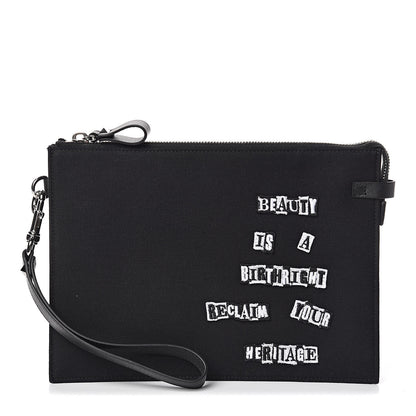 Valentino Garavani X JAMIE REID Cotton Canvas Embroidered Wristlet Zip Wristlet Pouch Black 1 of 7