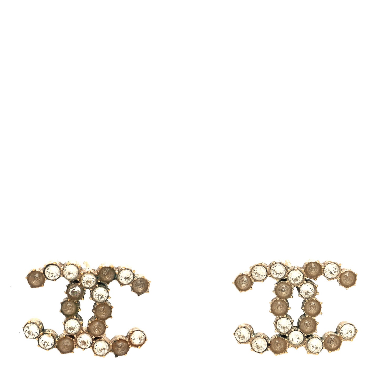 Crystal Poured Glass CC Earrings Gold Brown