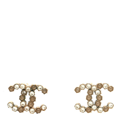 Chanel Crystal Poured Glass CC Earrings Gold Brown 1 of 4