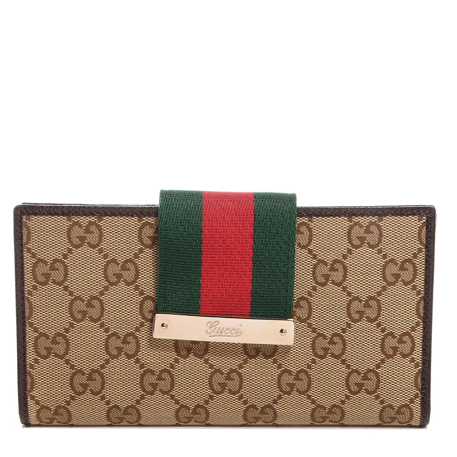 Gucci Monogram Calfskin Ladies Web Continental Wallet Beige Ebony Cocoa 1 of 7