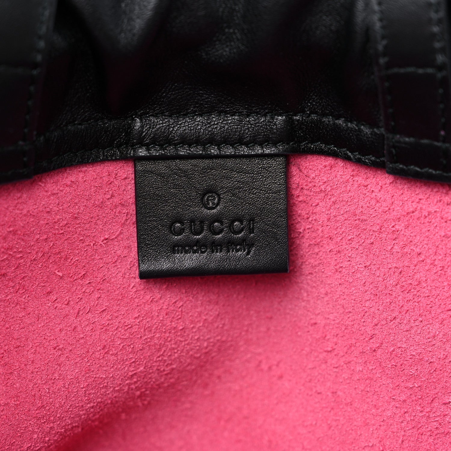 Gucci Grained Calfskin Logo Drawstring Backpack Box Pink Green Black 7 of 12