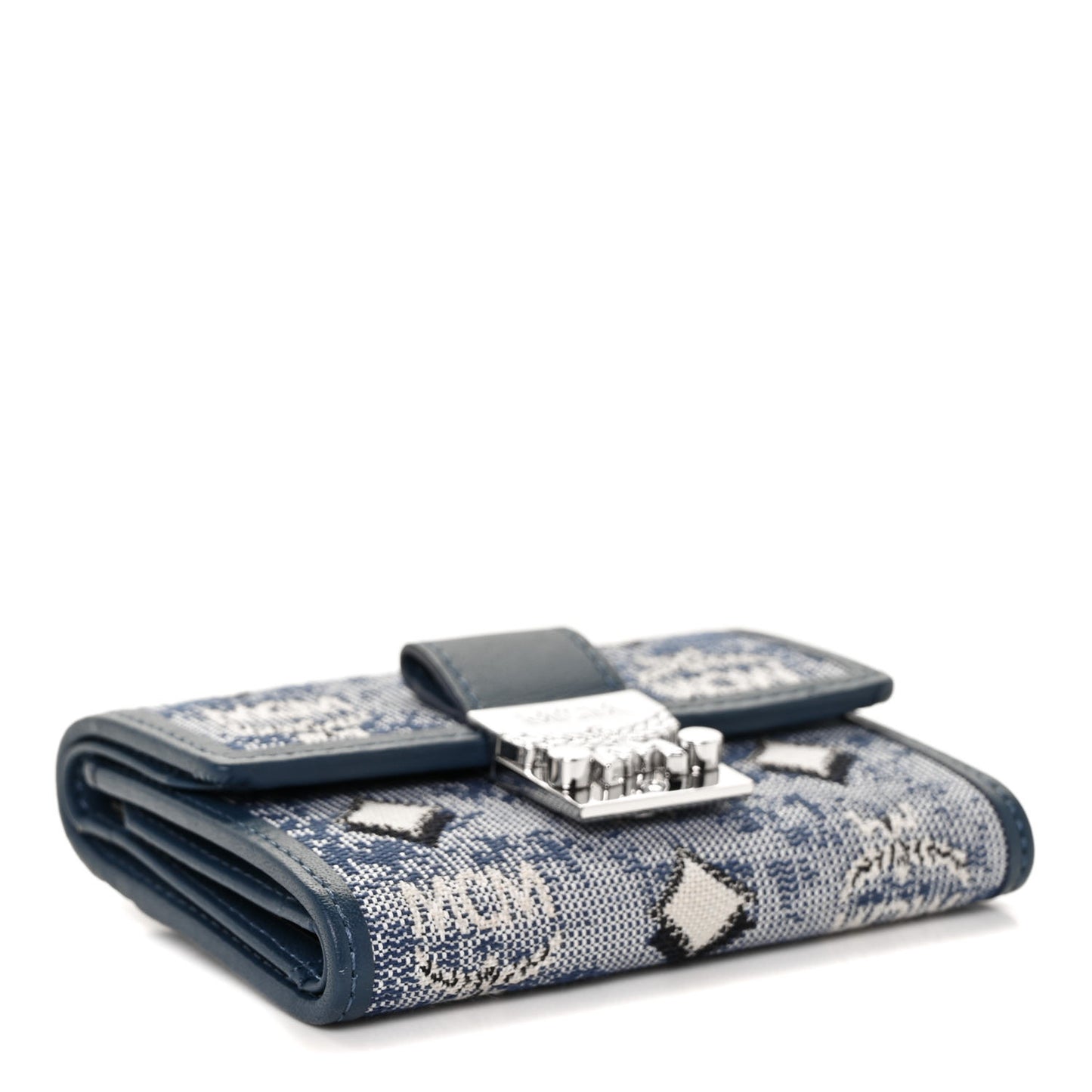 Vintage Jacquard Monogram Mini Tri-Fold Wallet Blue