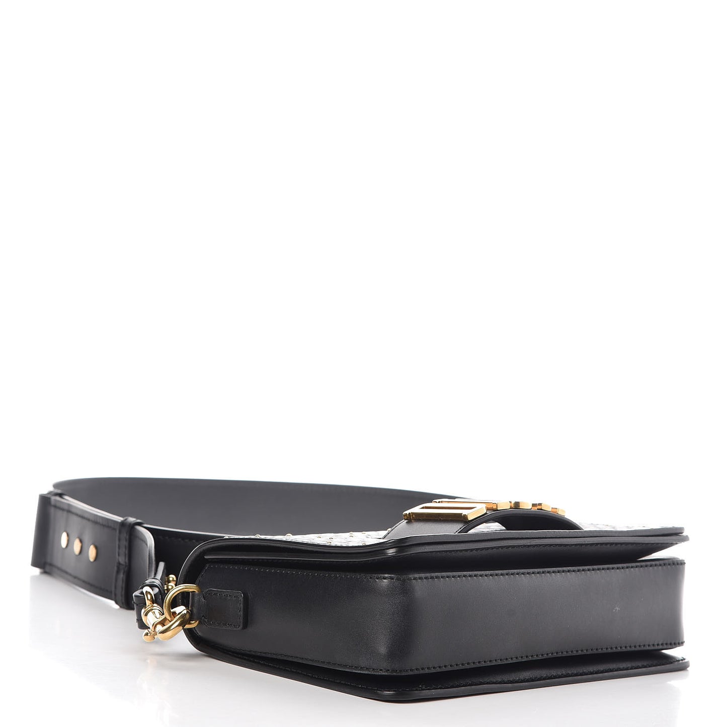 Calfskin Studded Floral Dio(r)evolution Flap Bag Black