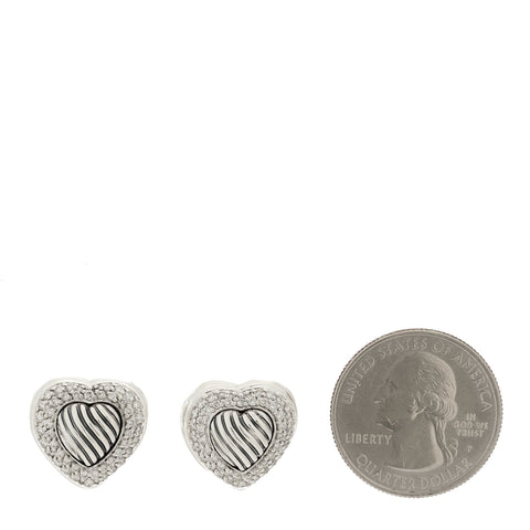 Sterling Silver Diamond Pave Cable Heart Earrings