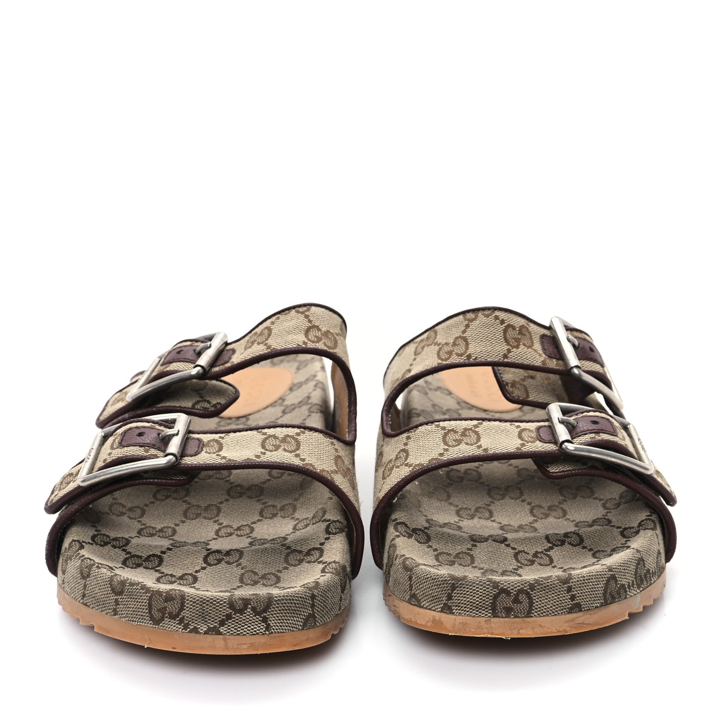 GG Monogram Lavaredo Eco Fabric Mens Slide Sandals With Straps 10 Beige Ebony Light Brown