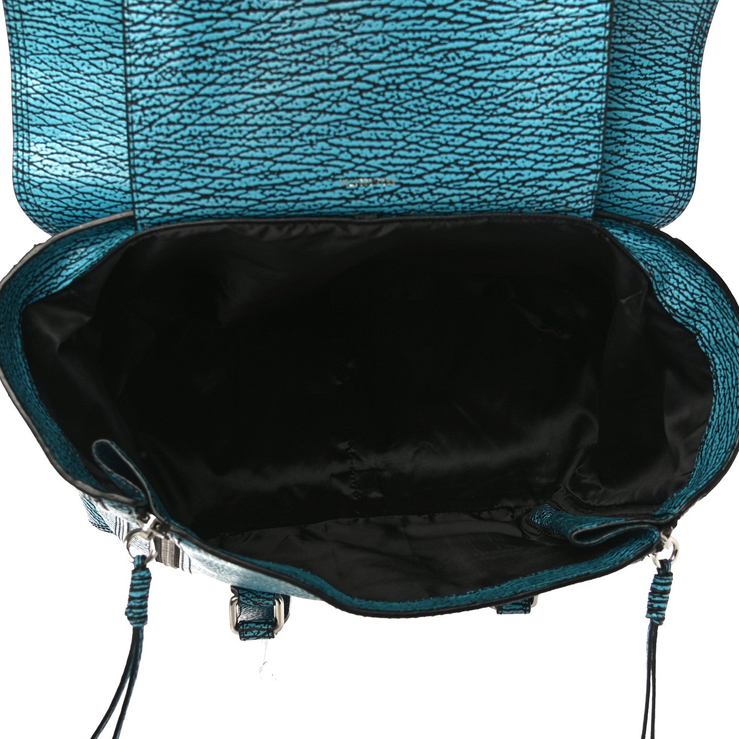 3.1 Phillip Lim Shark Embossed Textured Calfskin Large Pashli Satchel Turquoise Black 5 of 9