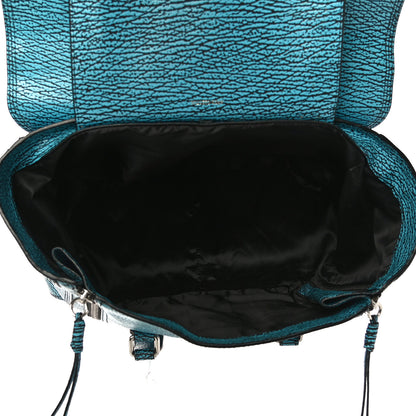 3.1 Phillip Lim Shark Embossed Textured Calfskin Large Pashli Satchel Turquoise Black 5 of 9