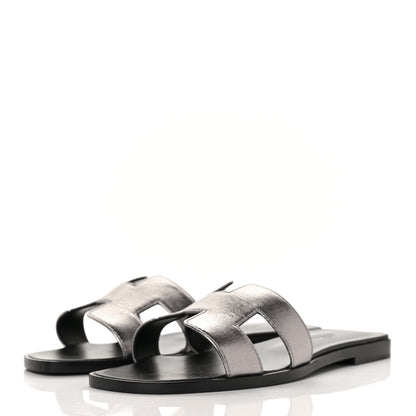 Hermes Metallic Nappa Oran Sandals 37 Argent 3 of 9