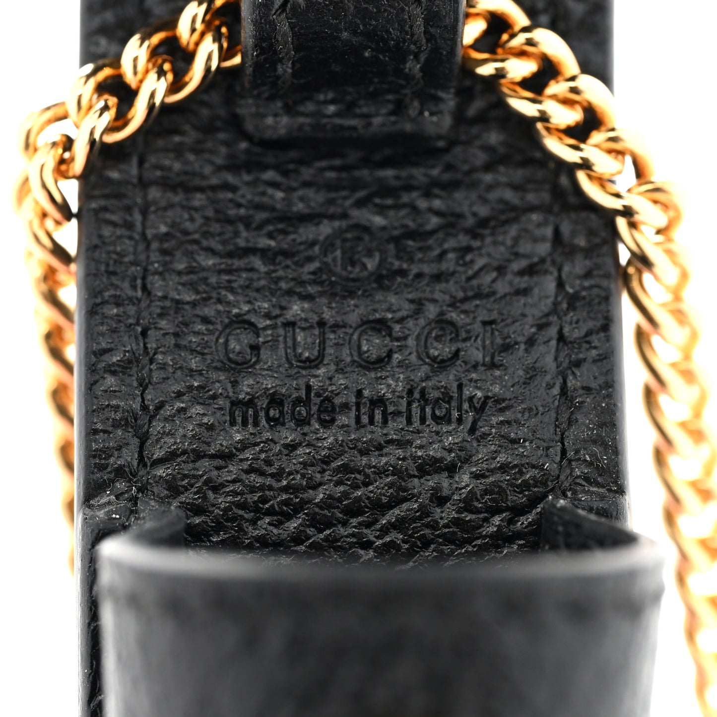 Textured Dollar Calfskin Enamel GG Lipstick Holder Necklace Black